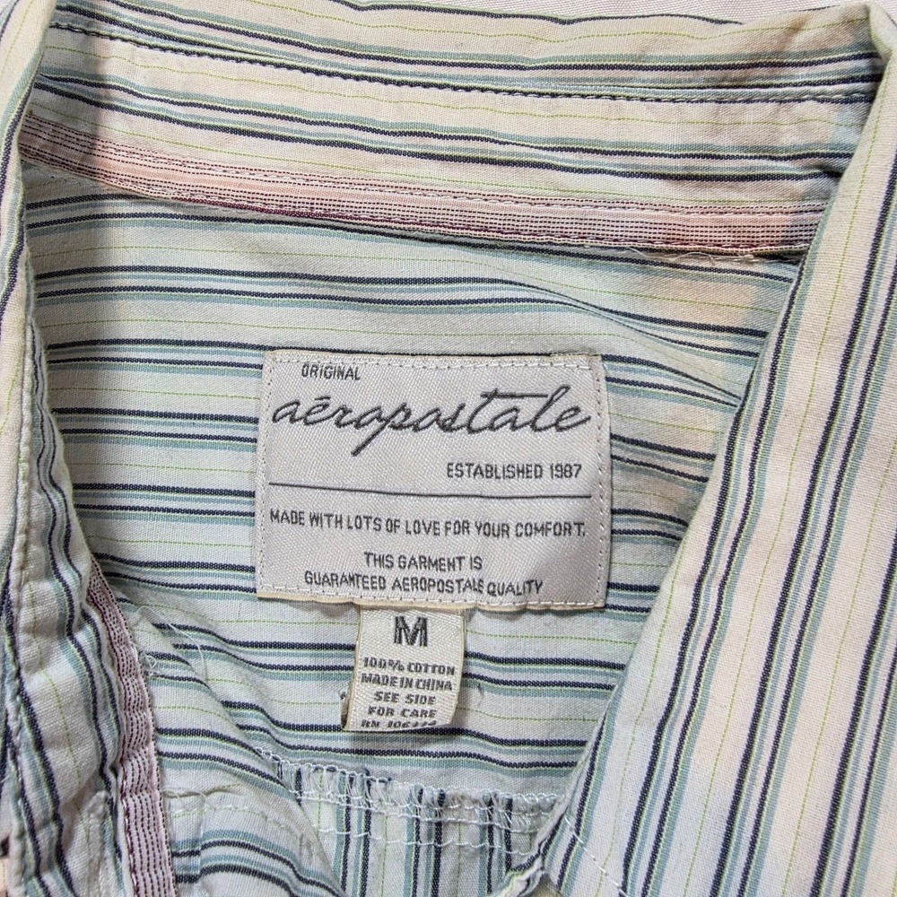 Aeropostale Girls Medium Blue White Striped Button Down Shirt Long Sleeve Blouse